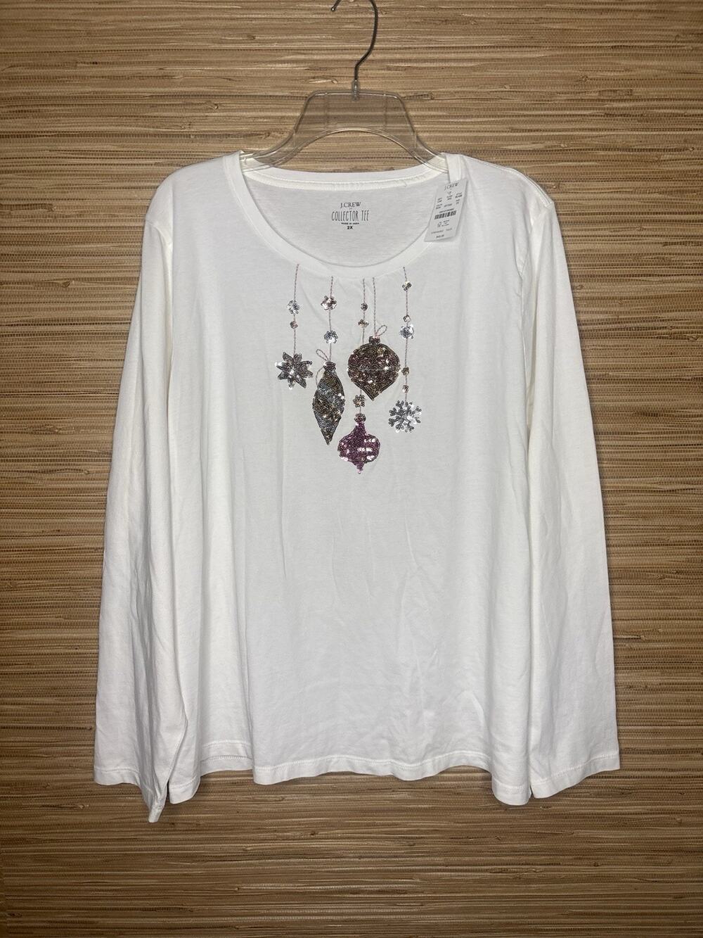 J.Crew Sequin Holiday Ornaments Collector's Tee Sz 2x NWT